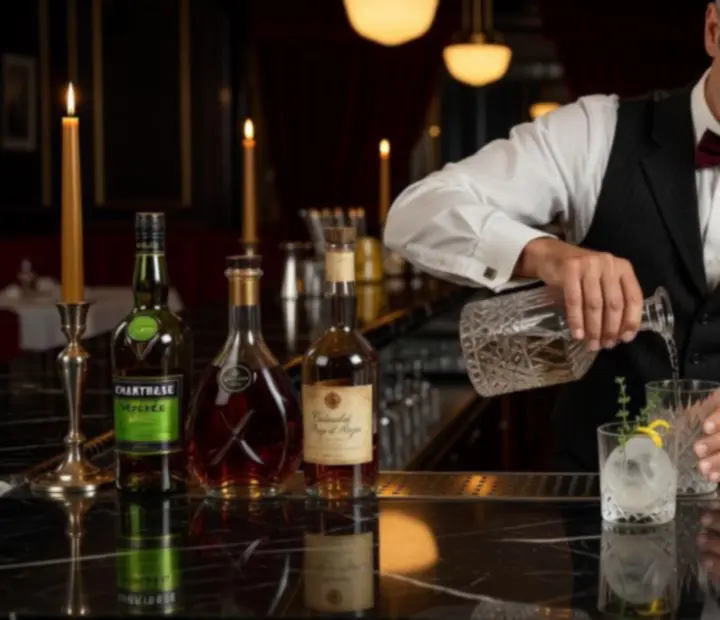 Détail d’un bar élégant avec verrerie raffinée et ambiance feutrée