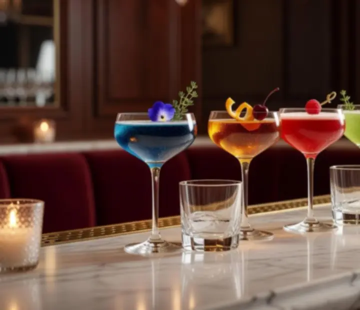 Vue cinématographique de cocktails signature dans un bar élégant