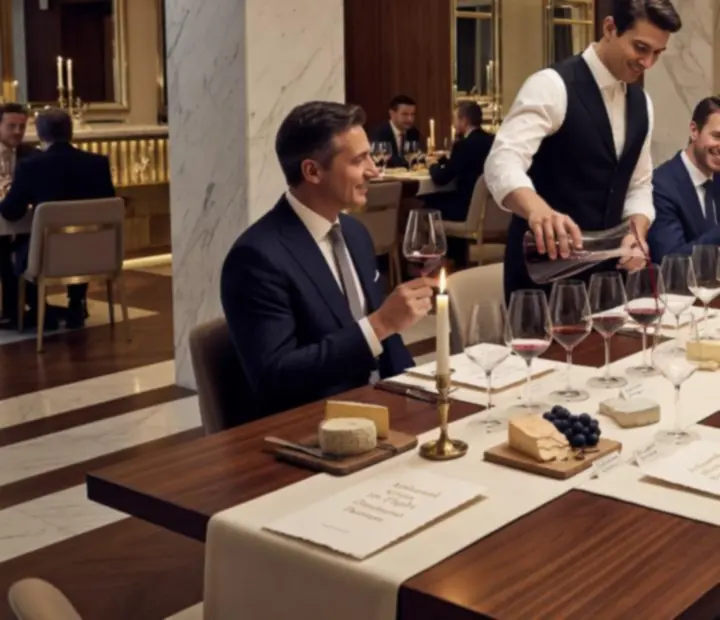 Dégustation de vins dans une ambiance feutrée, verres alignés et lumière chaleureuse.