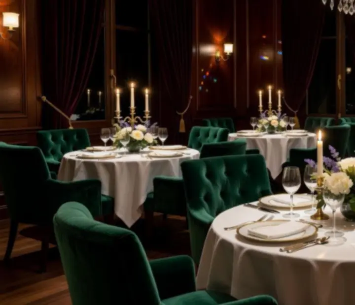 Salon privé élégant du restaurant Lieu De Couverte, dressé pour un dîner gastronomique VIP.
